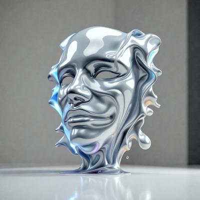 The primary subject of the image is a silver mask, which is the main object, scene, or focus of the image. The setting/background features a white surface, which provides a clean and minimalistic backdrop for the mask. The visual style of the image is digital art, as it is a digital representation of a silver mask. The colors and mood of the image are predominantly silver and reflective, giving it a sleek and modern appearance.